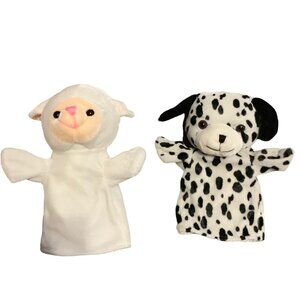 Goffa‎ lamb & dalmatian dog puppy hand puppets plush head 7”x10” lot of 2